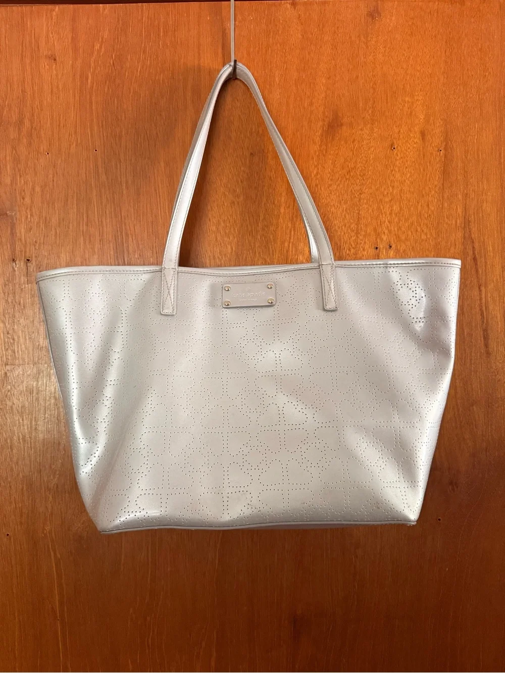 Kate spade Light Silver Perforated Tote Bag with heart patterns